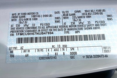 2022 Ford Escape SEL PANO ROOF & TECH PKG