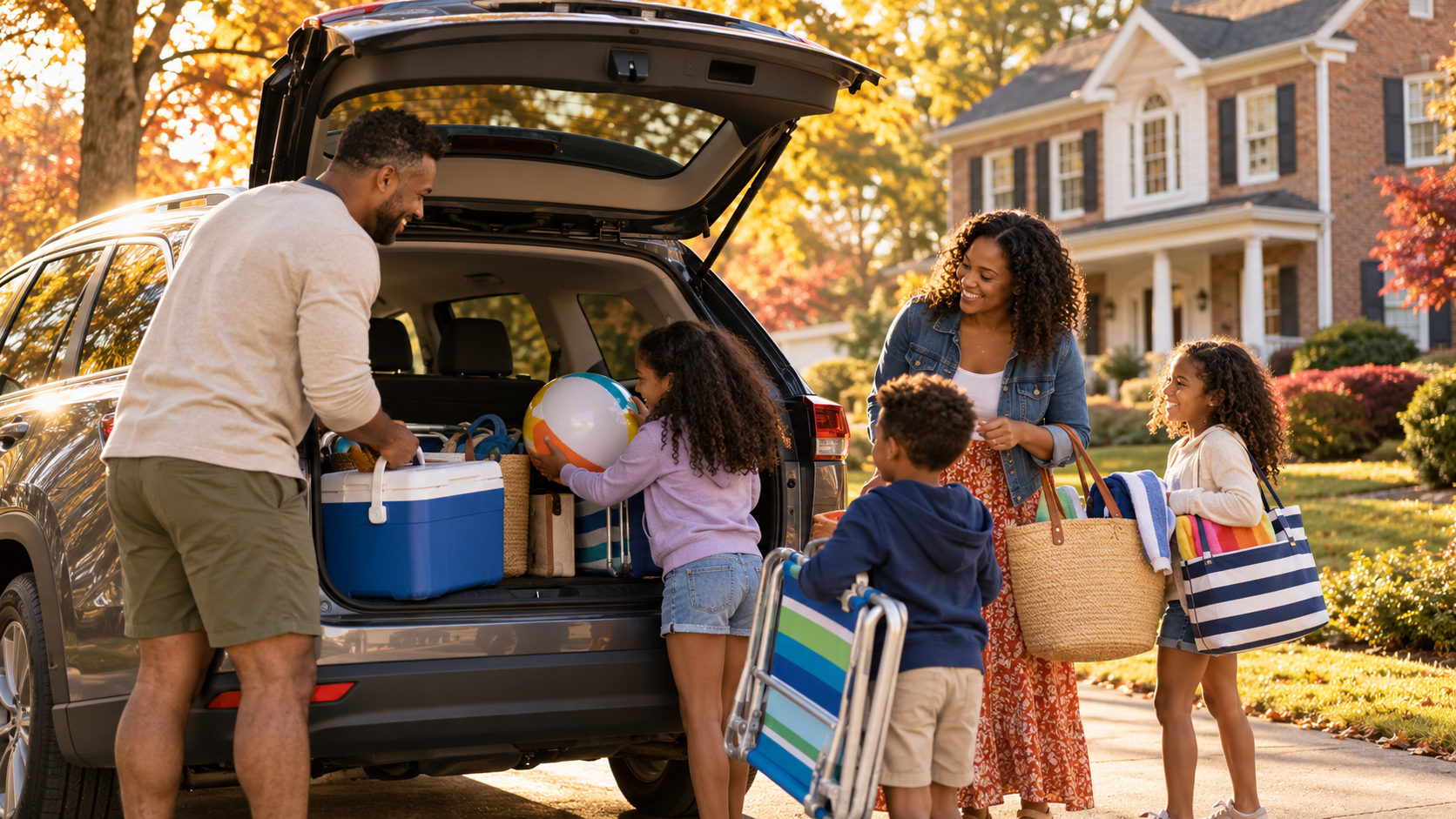 Family loading a Chevy SUV near me in a Waldorf, Maryland driveway before a weekend trip